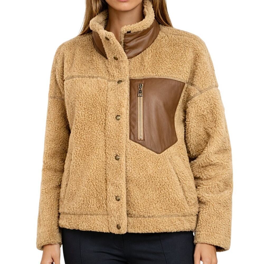 Ralph Lauren Cropped Jacket Teddy Bear Fleece & Leather detailing- Medium